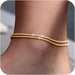 FREEKISS Dainty Layered Waterproof Anklet For Women Adjustable Womens Anklet Set Stackable Figaro Beaded Cuban Link Anklets Daily Clothing Decor For Beach Summer Trendy All-match & Exquisite Jewelry For Valentine's Day gifts