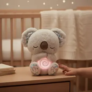Stress Relief Koala Breathing Plush Toy, Calming Stuffed Animal with Music Lights & Rhythmic Breathing Action, Sleep Aid Doll, Musical Light Up
