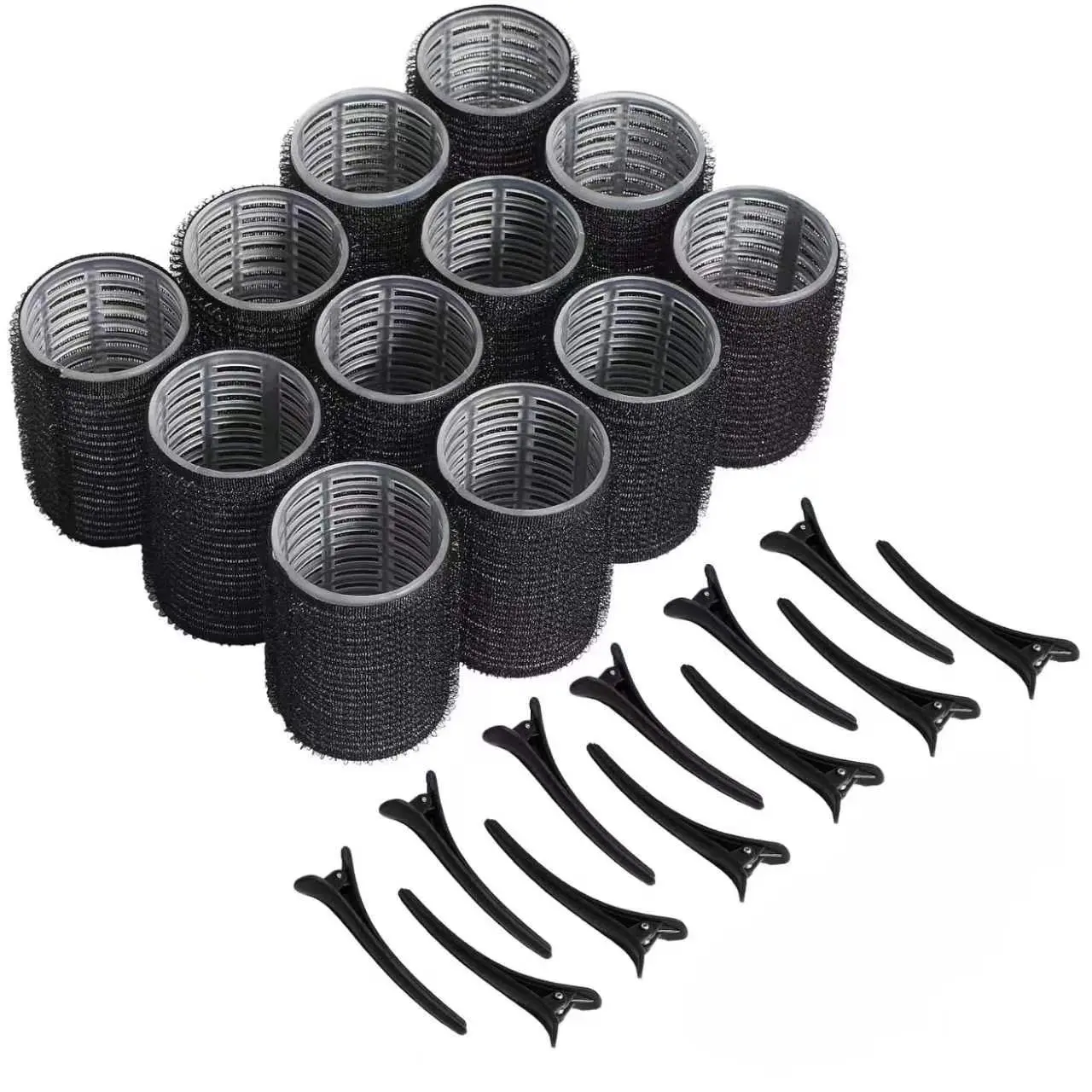 12 Pack Self Hold Hair Rollers with 12 Metal Duckbill Clips, No Heat Self Grip Salon Hair Curlers, Reusable Velcro Hair Rollers for Long Medium Short Hair, DIY Volume Wave Styling Tools for Womenrollers for blowout look
