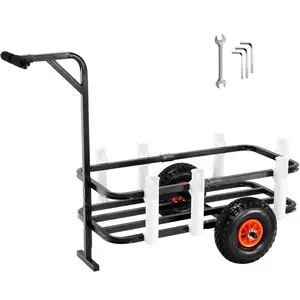 Beach Fishing Cart With 200 Lb Load Capacity, Heavy Duty Steel Pier Wagon Trolley, Two 11-Inch Rubber Balloon Wheels For Sand, Durable Construction, Seven Rod Holders, Easy Folding, Beach Gear Transport