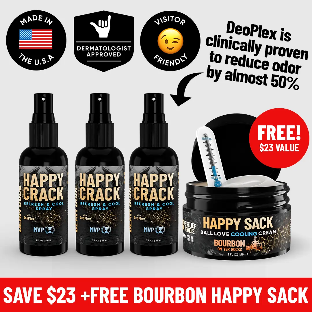 DERM DUDE Happy Crack (3-Pack) Refreshing and Cooling Spray, Butt Crack Odor Deodorizer