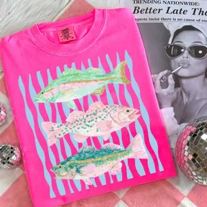 Comfort Colors Preppy Lake Life Neon Shirt, Pastel Fish Shirt for Summer, Summer Outfit for Men and Women Gift For Her, Cotton Fabric