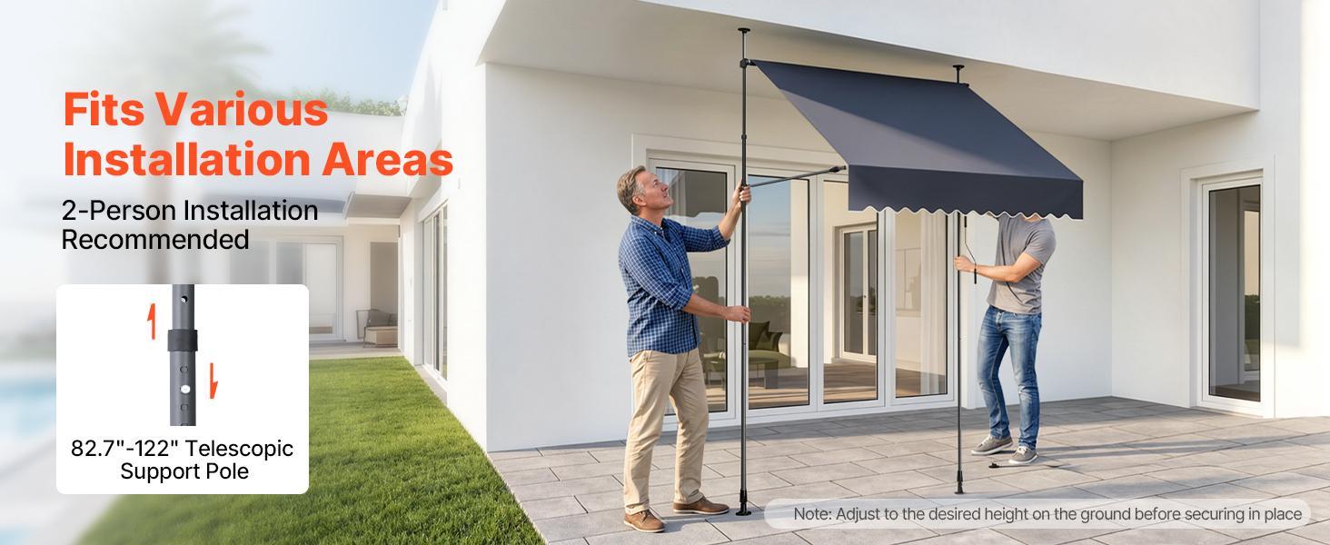VEVOR Manual Retractable Awning, 59" Outdoor Retractable Patio Awning Sunshade Shelter, Height Adjustable Patio Door Window Canopy with Manual Crank Handle for Backyard, Garden, Balcony, Dark Gray