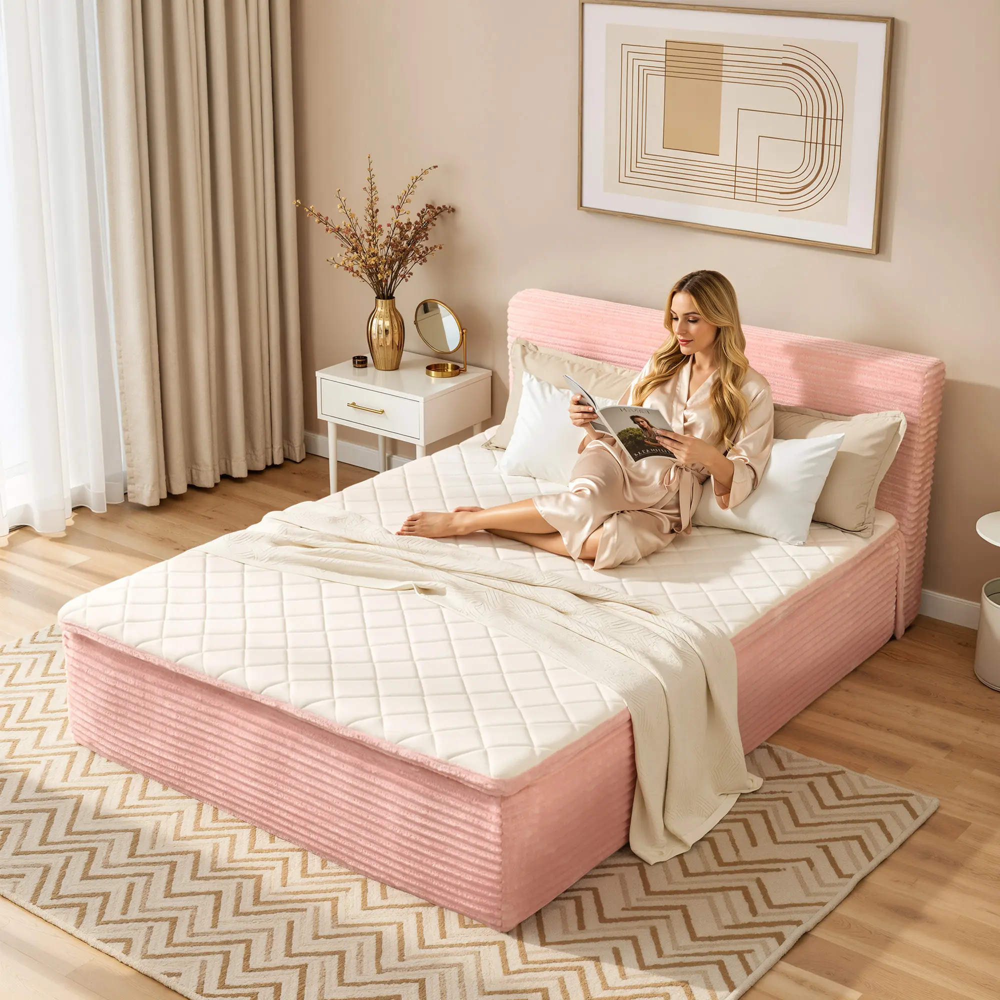 HOOOWOOO Twin Full Queen Mattress with Removable Headboard in a Box, No Assembly Required, Hybrid Mattress Medium Firmness, Lumbar Support, For Home Rooms Hotels, Boxed Halloween Christmas Gift Furniture Ergonomic queen size mattress Interior Modern