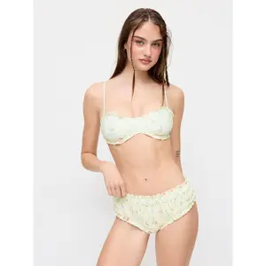 Cider Floral Square Neck Bowknot Lettuce Trim Ruched Bikini Set SwimWeek