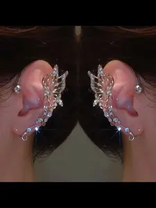 Zircon Butterfly Ear Cuff Clip-On Earrings, No Piercing Required, Unique Style Women's Jewelry, Elegant and Trendy Accessory