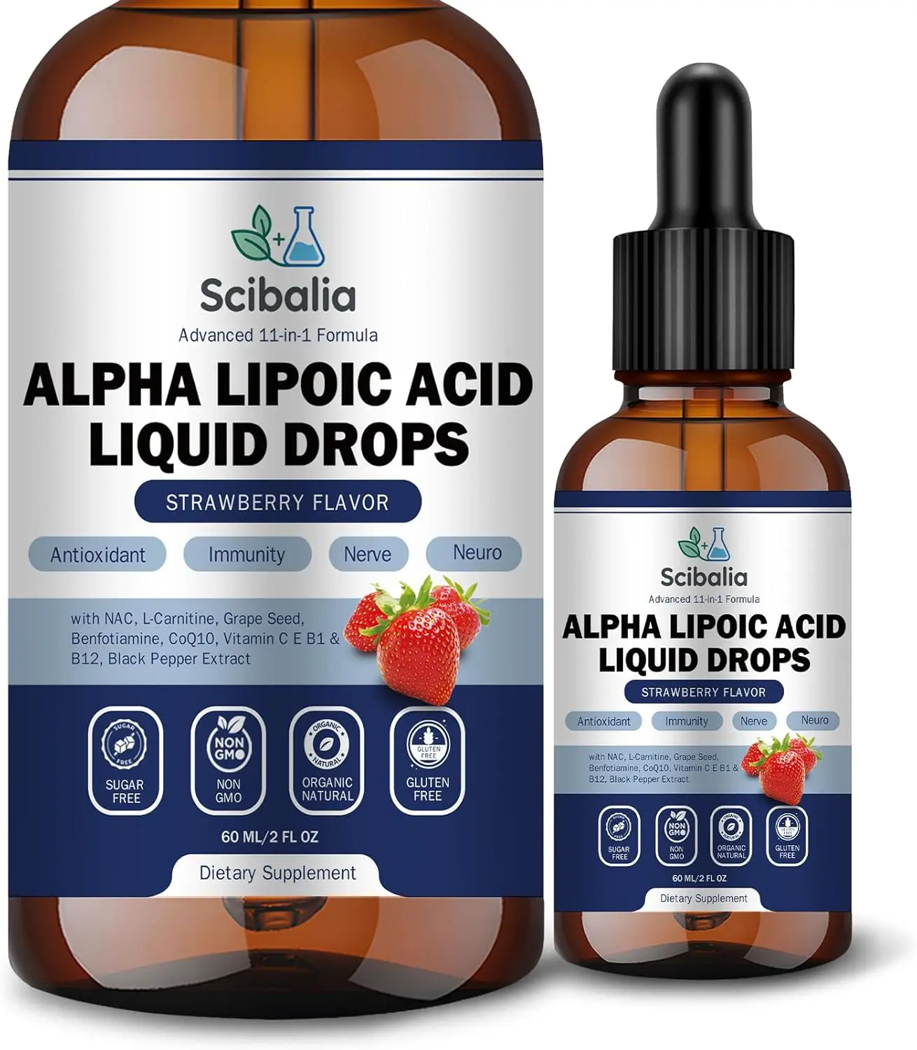 Alpha Lipoic Acid 1000mg Liquid Drops, Max Strength 11-in-1 ALA Supplement w. Acetyl L-Carnitine Benfotiamine & B1 B12 C E, Alpha-Lipoic Acid Nutritional for Neuropathy Nerve Energy Antioxidant