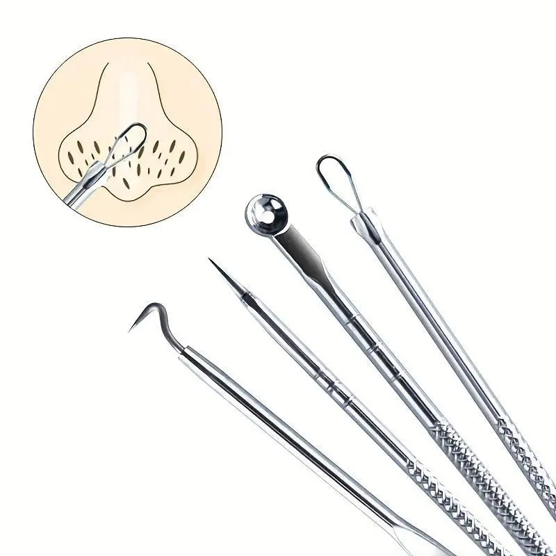 4pcs/set for acne blackheads, blackheads, spots, skincare, women's beauty, acne care, pore cleaning, needle hooks, Blackhead Extractor Tool
