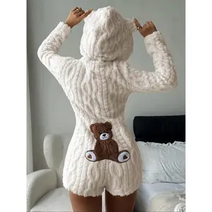 Women's Cute Teddy Bear Embroidered Hooded Fleece Sweatshirt, Fitted Comfortable Casual Fashion Design, Perfect Gift for Her, Daily Wear