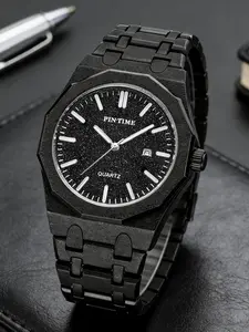 Men's Quartz Watch, Textured Shell Starry Dial, Trendy Hip-Hop Design, Stylish Watch, Waterproof Luminous Business Calendar Wristwatch