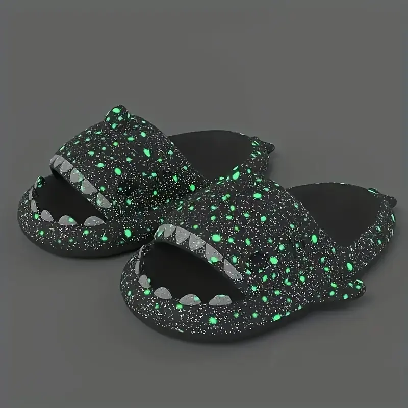 Cartoon Shark Squishy Slides - Soft, Luminous, Anti-Slip, Beach & Bath Friendly House Slippers with Cloud-Like Comfort - Fun, Cozy, and Relaxing Slide Sandals for Indoor and Outdoor Use