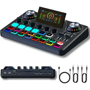 Audio Mixer, Live Sound Card with DJ Mixer Effects & Voice Changer, Sound Board with RGB, Music Recording Equipment, Ideal for Streaming/Podcasting, Smartphone
