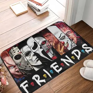 Horror Movie Characters Area Rug - Scary Film Icons Printed Floor Mat with Non-Slip Rubber Backing, Washable, Soft, Ideal for Home Living Room Decor, Gothic Festival Gift