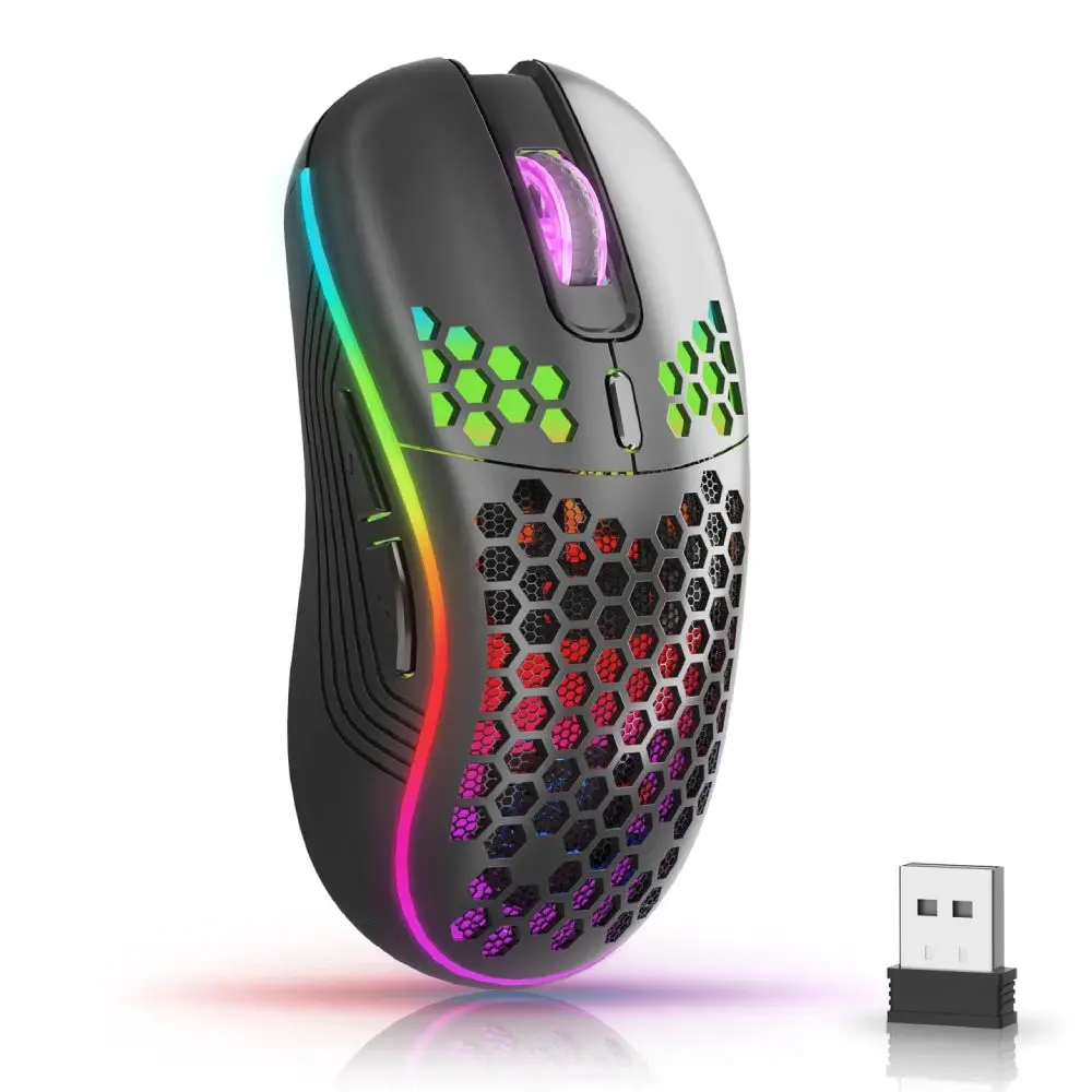 2.4G Wireless Mouse with RGB Backlit 6-Button 3-Speed DPI Type C Rechargeable Ergonomic Honeycomb Design Gaming Mouse Ergonomic Wireless Mouse Quiet Vertical