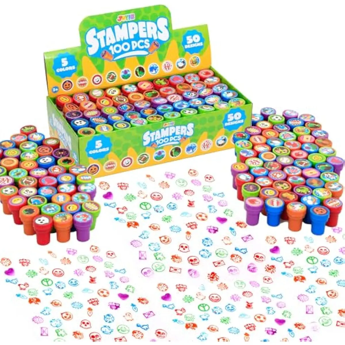 100 Pcs Assorted Stamps for Kids Self-Ink Stamps (50 Different Designs, Dinosaur, Zoo Safari Stampers) for Party Favor, Carnival Prizes, School Classroom Gift Stuffers, Treasure Box Toys