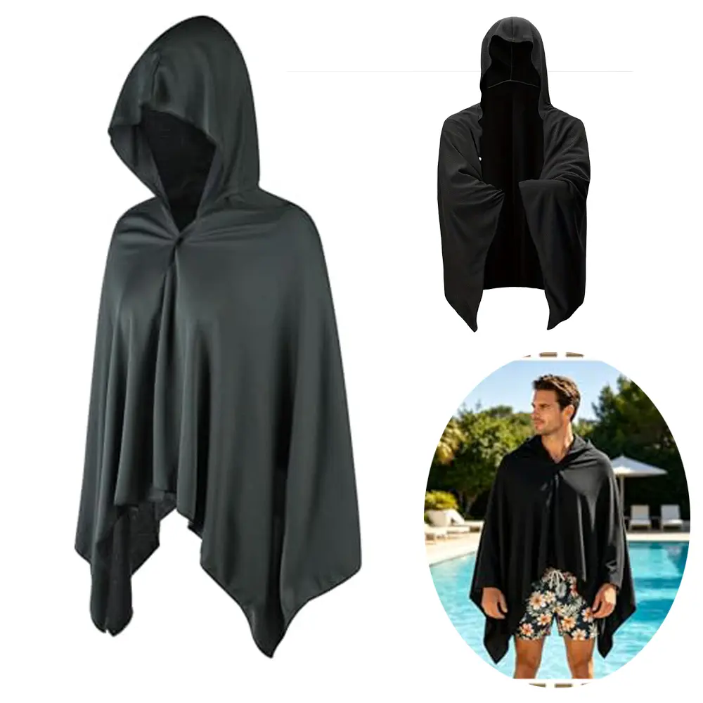 Adult Oversized Hooded Surf Poncho Towel - Quick-Drying, UV Sun Protection, Skin-Friendly, Lightweight Absorbent, Anti-Mold, Loose Unisex, Travel Size, Snap Buttons, Portable Beach Pool Cover-Up (Bathroom Towel)