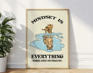 Mindset is Everything Motivation Poster, Cat Tiger Print Home Office, Mental Health Print, Quote Poster, Psychology Poster, DIGITAL DOWNLOAD