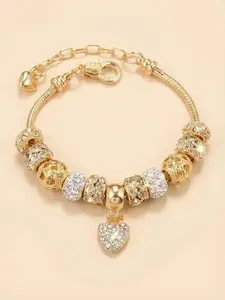 Water Drill Heart Pendant Bracelet, Elegant Full Jewelry Set, Women's Classic Daily Fashion Accessory, Striped Design, Alloy Material