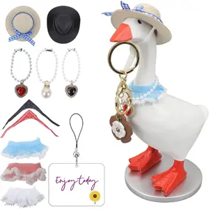 7-in Desktop Magnetic Goose Resin Statue Key Holder Set with 4 Outfits, Decorative Hooks, Cute Figurine for Home Office Table Decoration, Housewarming Gift, Home Supplies Shelves Accessory