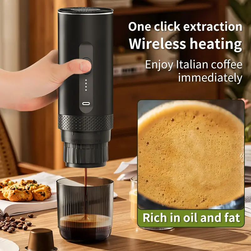 Italian Espresso Heated Coffee Machine, Wireless Portable Capsule Coffee Maker, Coffee Pod Machine, Type-C Charging, Ideal for Camping, Travel, Office, RV, Hiking, Coffee Making Tool, Coffee Equipment, Espresso Machines