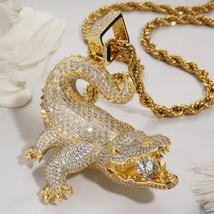 Iced Out Animal Shape Copper Base Necklace, Shiny Full Cubic Zirconia Hip-Hop Rap Statement Piece, Costume Fashion Accessory for Party Nightlife, Urban Style Iced Out Jewelry,summervibes