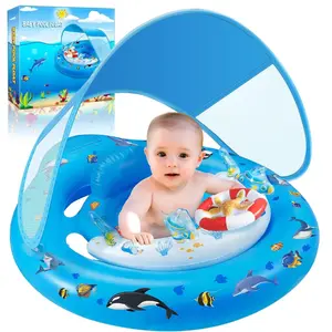 Baby Pool Float with Canopy UPF50+ Sun Protection, Inflatable Kids Pool Floats with Toy Play Console for Baby 6-36 Months, Infant Swimming Float with Adjustable Safety Seat for Boys Girls