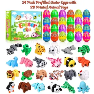 24-Pack Prefilled Capsule Eggs with Fun 3D Printed Animal Toys, PVC-Free Safe Kids' Easter Basket Stuffers, Toddler Party Favors