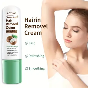 ROZINO Coconut Oil Hair Removal Cream 100g with Scraper White Jar Green Lid Fast Refreshing Smoothing for All Skin Types