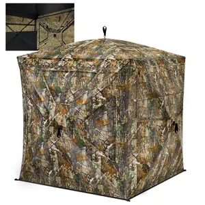 【 Magnetic Door】Tidewe See Through Ground Blind with Magnetic Door Camouflage Fabric 270° Invisible Design with Silent Magnetic Door & Sliding Windows for Deer Hunting 2-3 Person Portable Tent with Large Windows and Tough Metal Hub