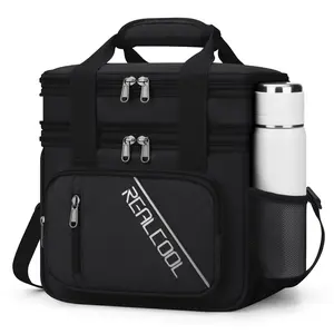 RealCool Lunch Bag, Insulated Lunch Box for Men Women, Double Deck Leakproof Soft Cooler Bag with Adjustable Strap, Reusable Lunchbox for Work, Travel, Camping