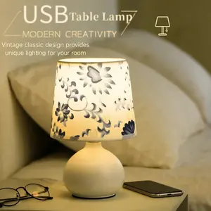 Creative Floral Bedside Lamp, USB Powered Lamp, Simple Line Design Vintage Fabric Table Light, Decorative Lamp, Home Night Lamp, Suitable for Bedroom Living Room Kids' Room Office Home Decor