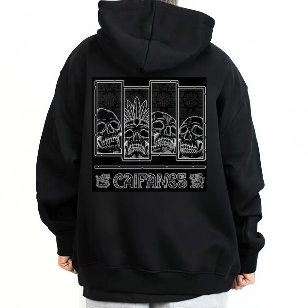 CAIFANES Skull Aztec 100% Cotton Unisex Hoodie - High-Quality Graphic Print Top, Relaxed/Minimalist/Modern Men's Hoodies, Streetwear Jersey, Soft Comfortable Summer Casual Oversized Outfit, Gift For Adults