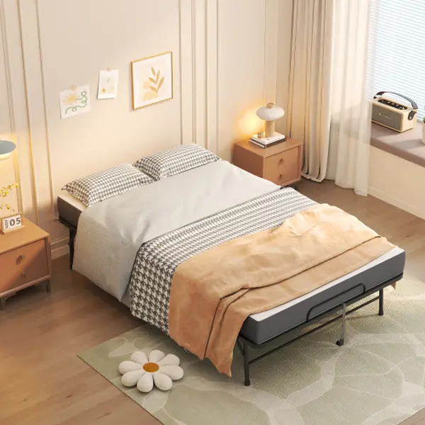 Bellemave Twin Size Rollaway Fold-Out Bed Frame, 75x46in Large Wide Extra Long Folding Cot for Tall People, 5in Memory Foam Mattress, Heavy-Duty Solid Metal Base, 450lbs Weight Capacity Portable Indoor Bed, Fold-Out Bed Frames