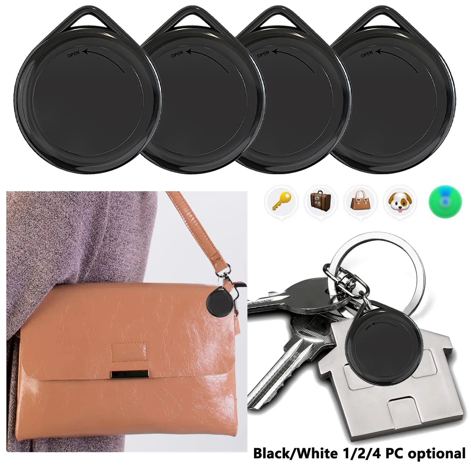 Air Tracker Tags-1/2/4Pack, Item Locator Compatible With Apple (IOS Only) Replaceable Battery, Item Finder For Keys,Luggage,Suitcase etc,Smart Tracker Air Trackers with Holder Keychain