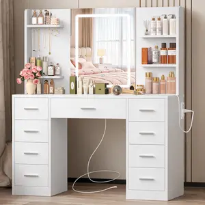 summergarden White 43" Full-Size Stand-Alone Makeup Vanity Desk, Smart LED Mirror & Power Station Included, 9 Drawers & 6 Open Shelves Indoor Furniture for Bedroom, Full-Size Makeup Vanities