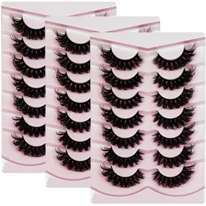 21Pairs/3Pack False Eyelashes Volume Fake Fluffy Dramatic D Curl Strip Lashes 18MM Thick Eye Lashes look like Lash Extension 6D Wispy Lashes Pack Volumized False Eyelashes