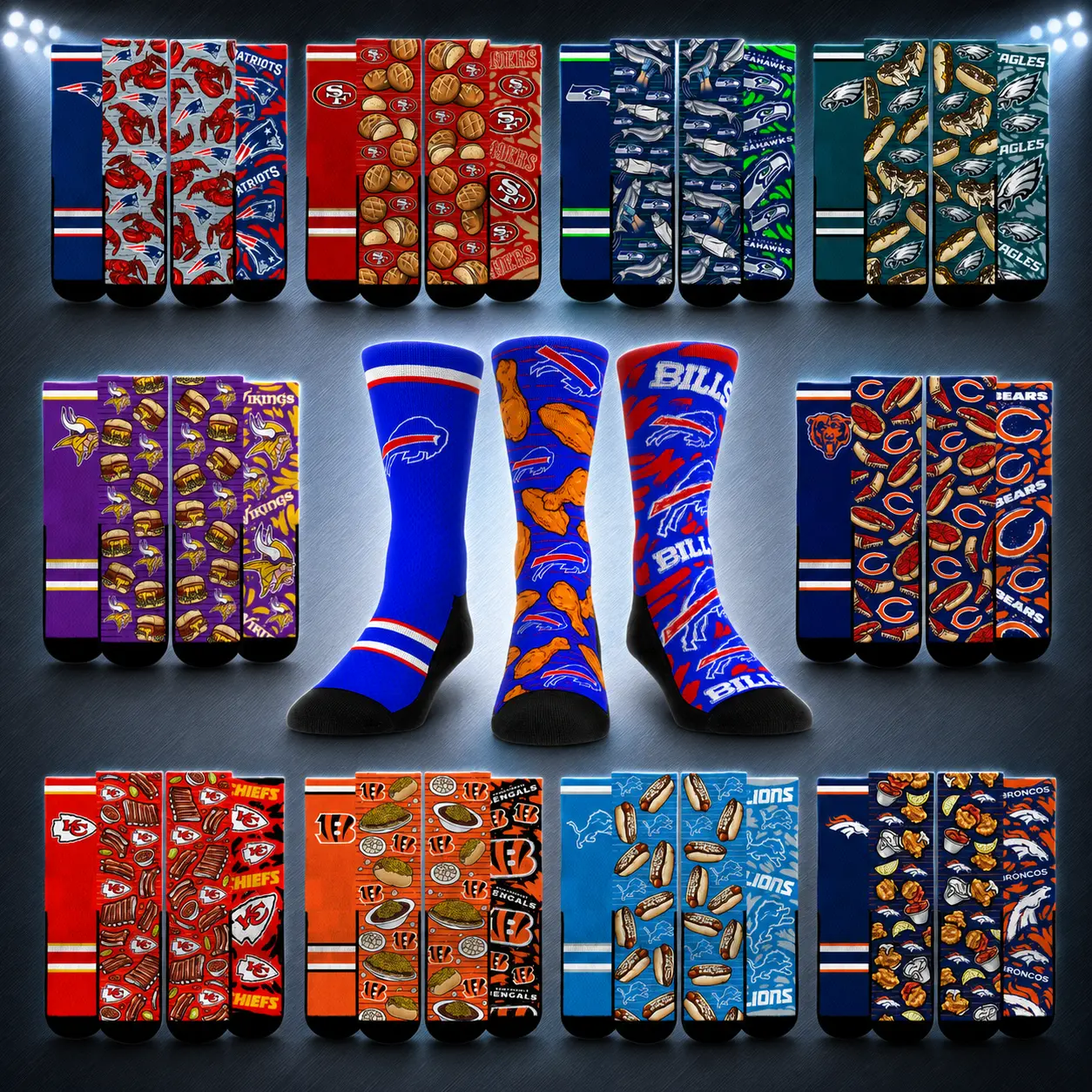 Rock 'Em Football Super Fan 3 Pair Sock Bundle - Officially Licensed Fanwear Novelty Crew Socks Rock 'Em Football Super Fan 3 Pair Sock Bundle - Officially Licensed Fanwear Novelty Crew Socks