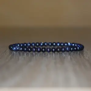 Natural Gemstone Crystal Beaded Bracelet, Blue Goldstone Sandstone 4mm Beads Gemstone Handmade Stretch Stackable Bracelet, Stretchy Bracelet for Women Girls, Healing Balance Inner Peace Bracelet, Friendship Bracelet, Birthday gift