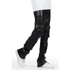 Keylor Black Stacked Flare PU Pants