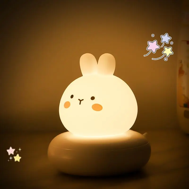 Kids Bunny Shape LED Nightlight - Rechargeable Dimmable LED with Built-in Batteries, Adjustable Lighting, 30 Mins Timer, Safe Silicone Material for Toddlers