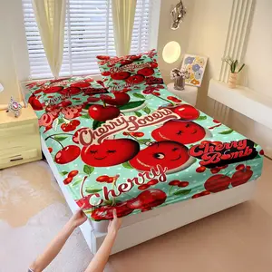 3Pcs Cherry Blossom Print Fitted Sheet Set,Retro Polka Dot Bedding Set, Soft and Durable Sheets Creating A Cozy Atmosphere, Perfect for Any Room DéCor.Includes Two Pillowcases (Excluding Pillow Core), Decorative Bedsheet Sets