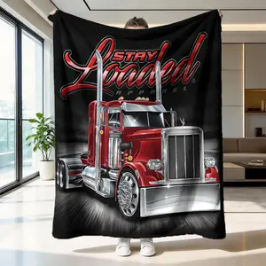 Truck Theme Blanket, High-Weight Flannel Fabric, Soft and Warm, Anti-Wrinkle, Easy Clean, Decorative Giftable Blankets, Perfect Gift for Truck Enthusiasts