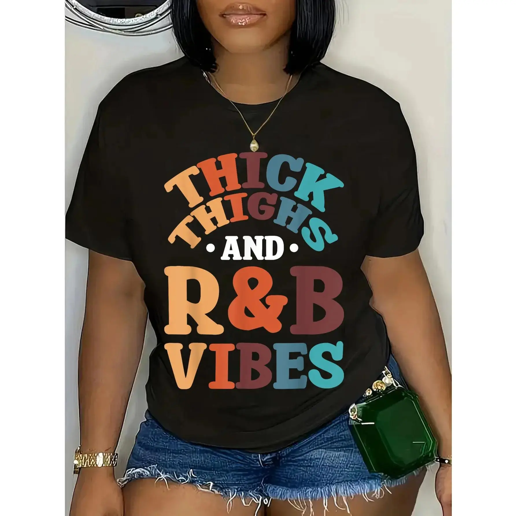 100% Cotton Unisex Thick Thighs R&B Vibes T-Shirt 90's R&B Girl RnB R And B Body Positivity