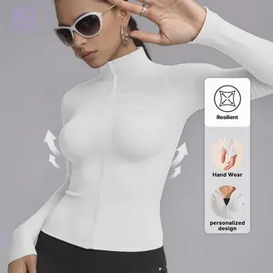 Soyun Women's Solid Color Stand Collar Slim Fit Zip Up Sports Jacket 4D Stretch for Running Gym & Yoga women's breathable polyester elastane blend stand collar running jacket brushed zipper long sleeve sports jacket for yoga sports jacket with thumb holes