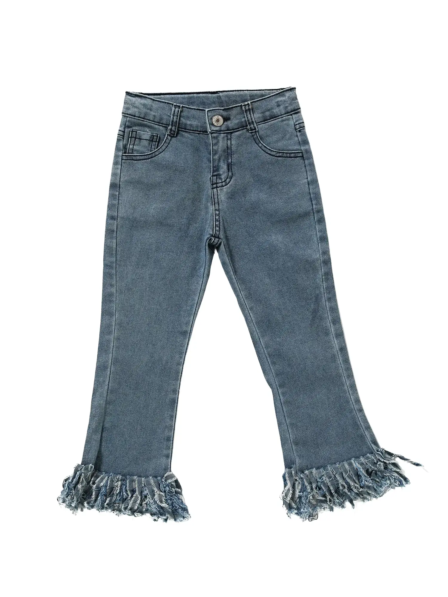 Girls' Blue Stretchy Denim Tassel Bottoms - Child Size Jeans with Elastic Waistline Waistband, Child Size Girls' Jeans, Elastic Waistline Girls' Jeans
