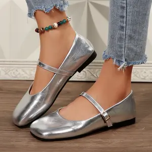 Women's Fashion Elegant Flat Heel Square Toe Flats Buckle Accent Indoor Outdoor Shoes Ideal for Everyday Styling