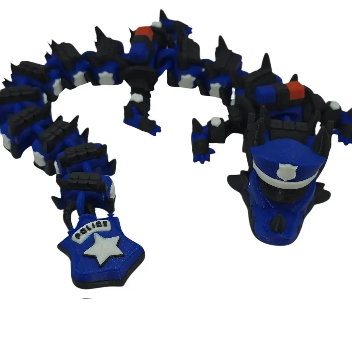 Police Officer 3D Printed Dragon with Star Badge Blue and Black Art Toy for Display or Collection