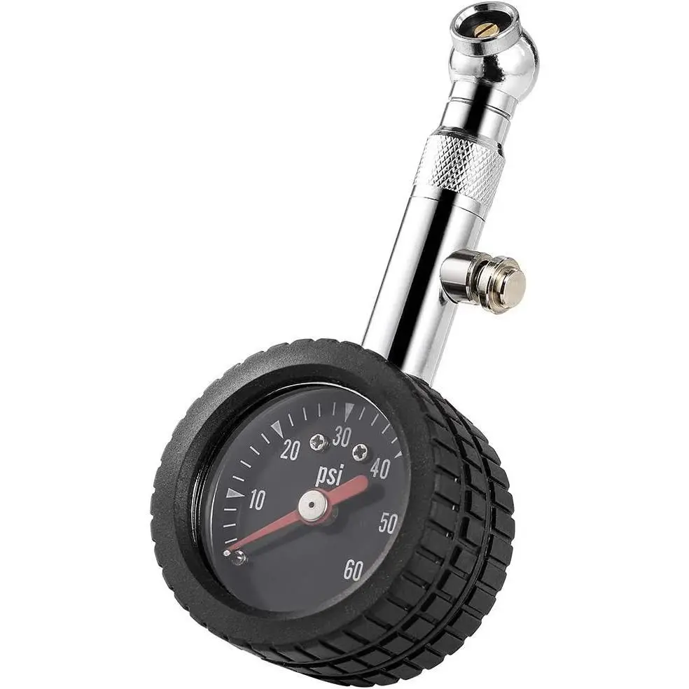 Heavy Duty Tire Pressure Gauge, ANSI B40.1 Accurate Mechanical Air Gage, Chrome Plated Brass Stem Rotating Single Chuck Dial Wheel Pressure Tester for Motorcycle Bike Car RV Bicycle, 0-60PSI