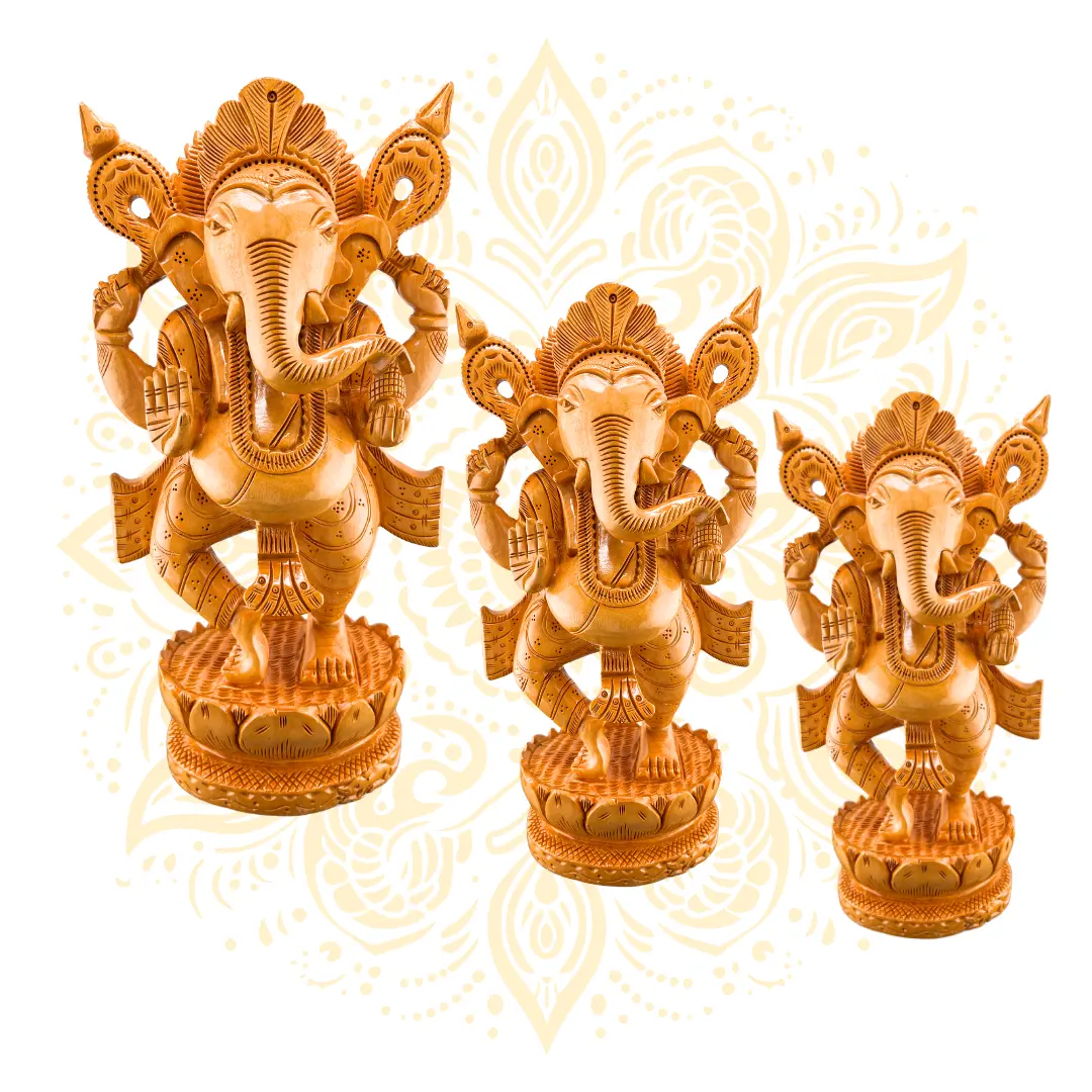 Hand Carved Wooden Dancing Ganesh Statue – Lord Ganesh Nataraja