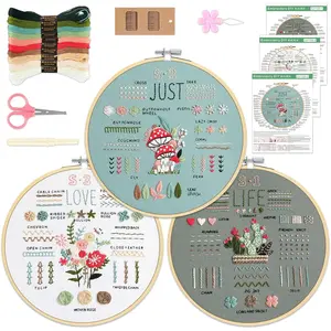 3 Sets Embroidery Kit for Beginners to Learn 36 Basic Embroidery Stitches Practice Kit,Hand Embroidery  Stitch Kits for Beginners with Embroidery Patterns, Hoop,Threads,Tools